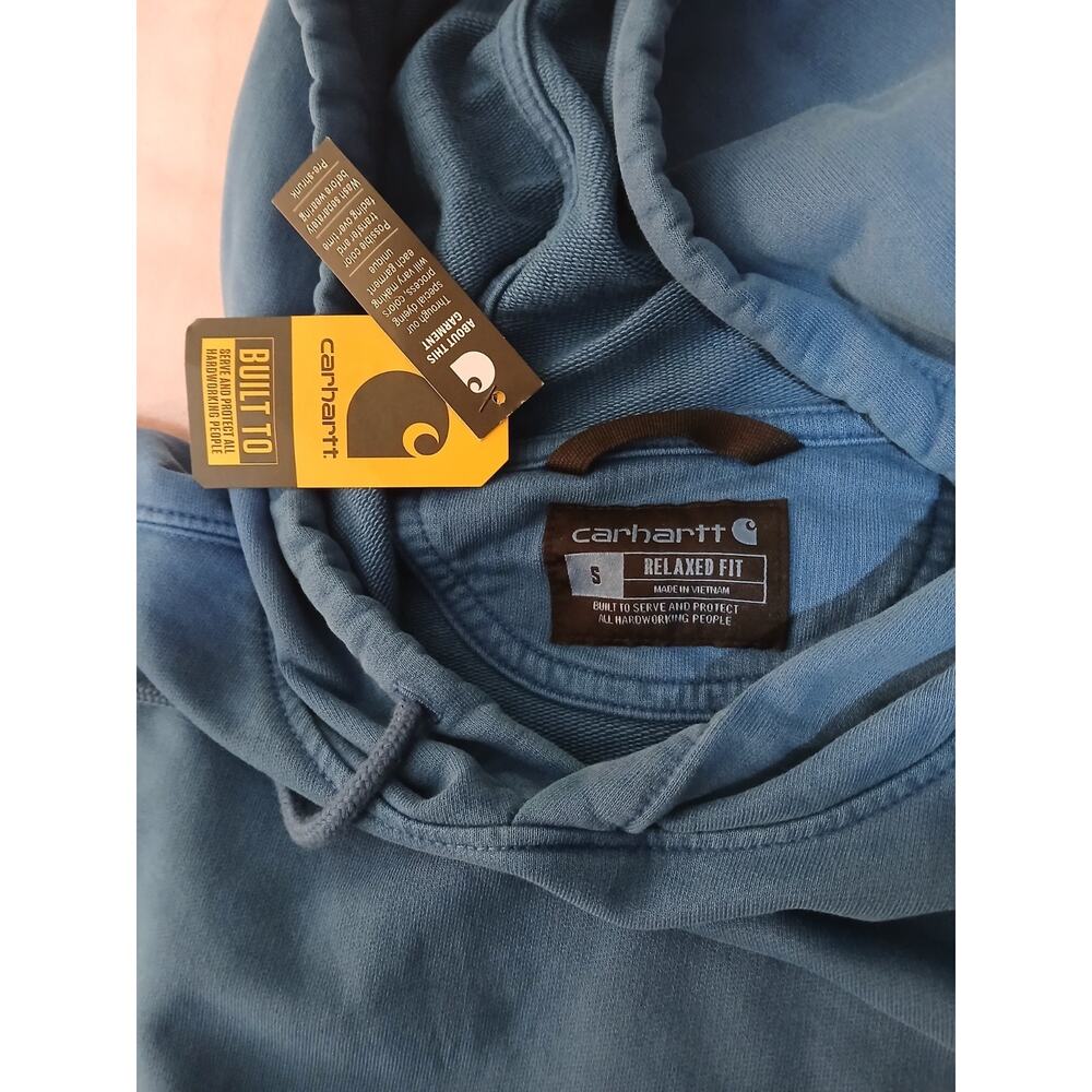 Carhartt Men's Relaxed Fit Blue Cotton Pullover Hoodie Logo Size S - Picture 3 of 5